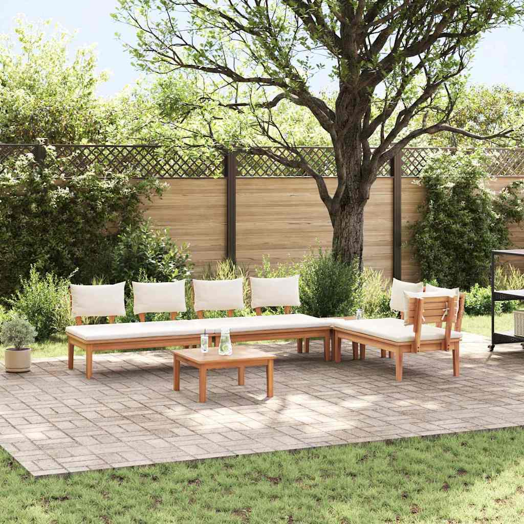 Gartenbänke Set mit Kissen mit Speicher 5 pcs Braun und Creme