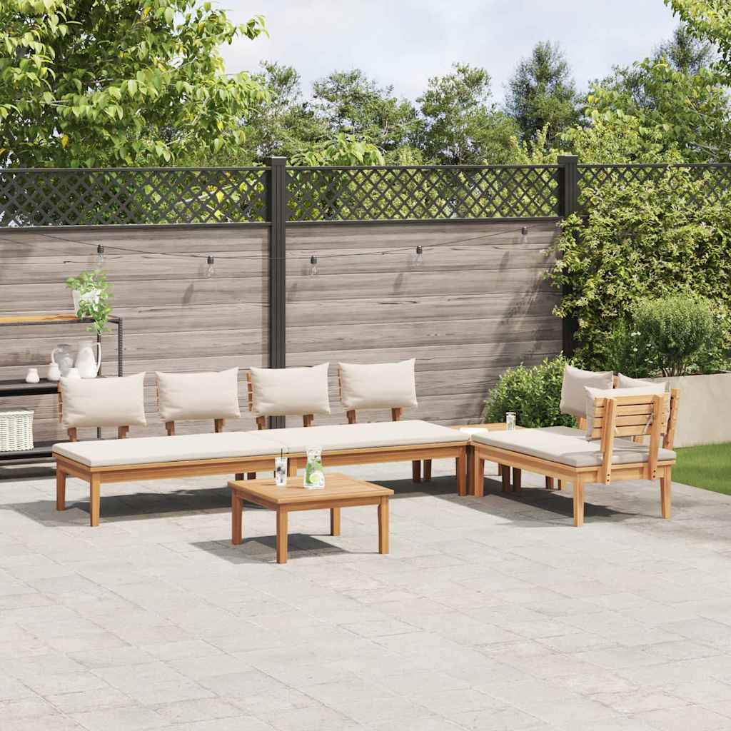 Gartenbänke Set mit Kissen mit Speicher 5 pcs Braun und Creme