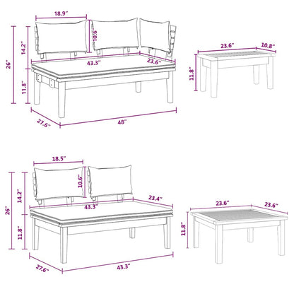 Gartenbänke Set mit Kissen mit Speicher 5 pcs Braun und Grau