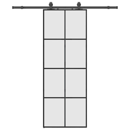 Schiebetür mit Beschlag Schwarz 76x205 cm ESG-Glas