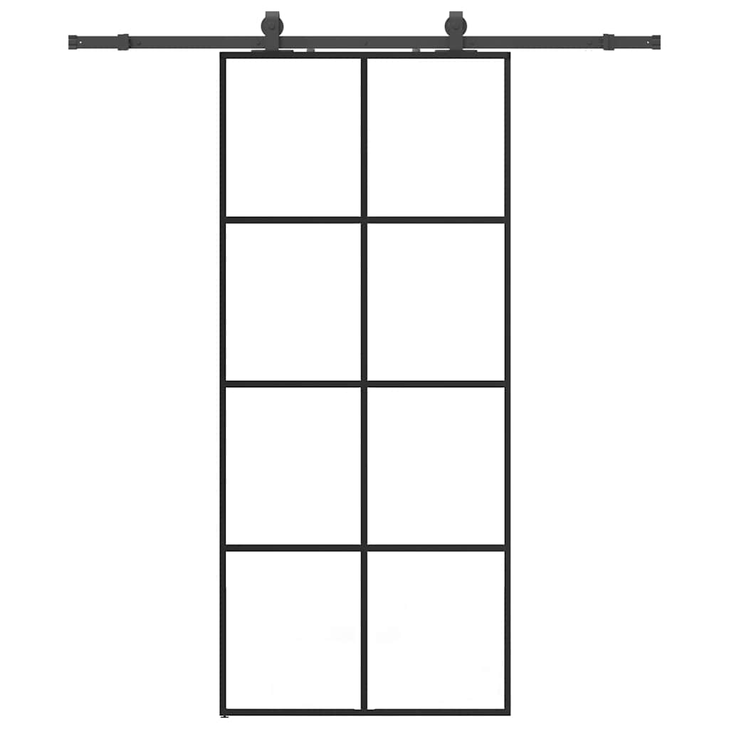 Schiebetür mit Beschlag Schwarz 90x205 cm ESG-Glas