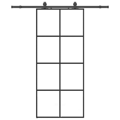 Schiebetür mit Beschlag Schwarz 90x205 cm ESG-Glas