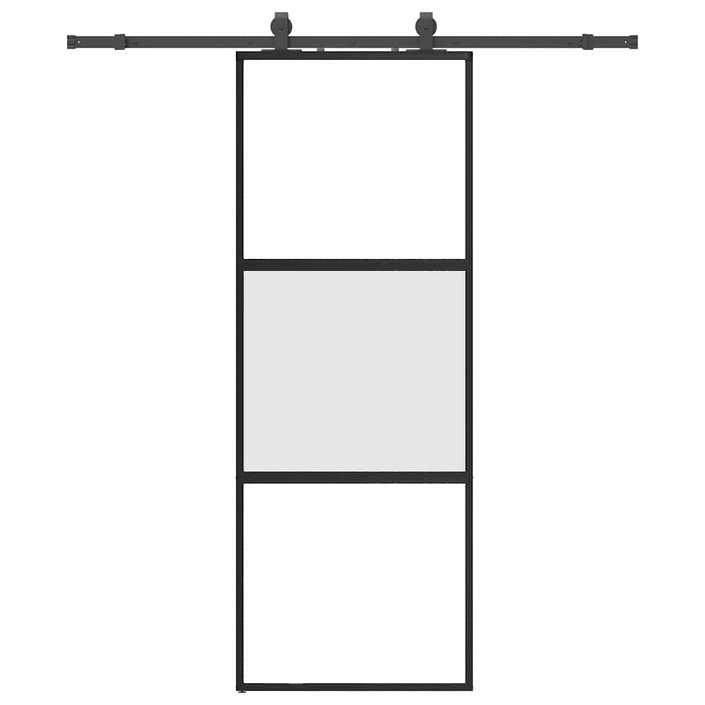 Schiebetür mit Beschlag Schwarz 76x205 cm Hartglas