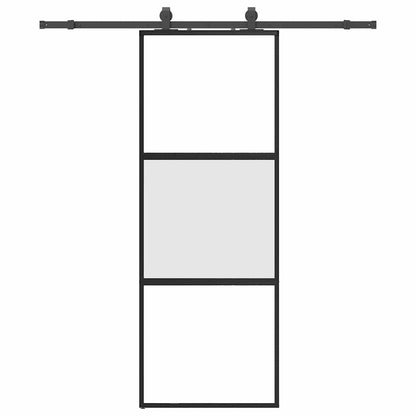 Schiebetür mit Beschlag Schwarz 76x205 cm Hartglas