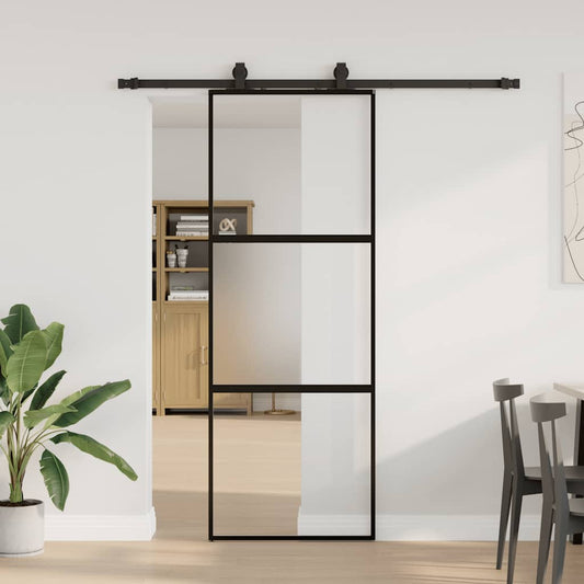 Schiebetür mit Beschlag Schwarz 76x205 cm Hartglas