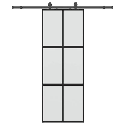 Schiebetür mit Beschlag Schwarz 76x205 cm Hartglas