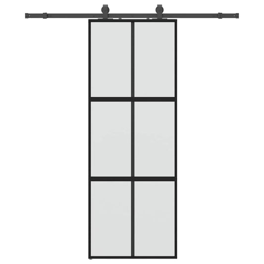 Schiebetür mit Beschlag Schwarz 76x205 cm Hartglas