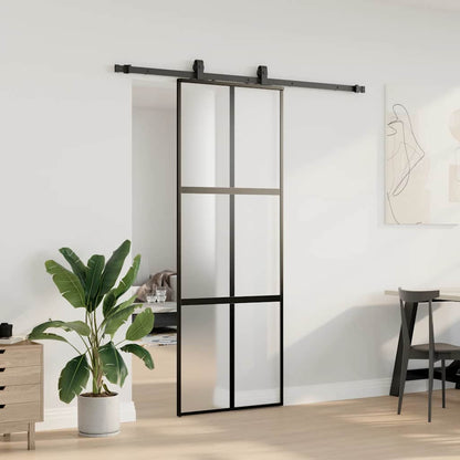 Schiebetür mit Beschlag Schwarz 76x205 cm Hartglas