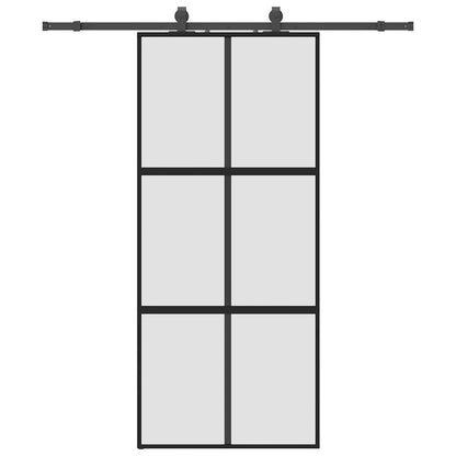 Schiebetür mit Beschlag Schwarz 90x205 cm Hartglas