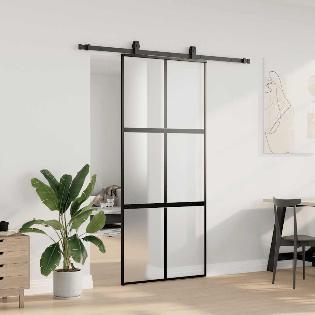 Schiebetür mit Beschlag Schwarz 90x205 cm Hartglas