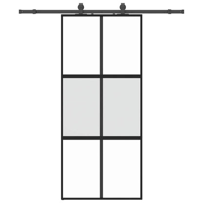 Schiebetür mit Beschlag Schwarz 90x205 cm Hartglas