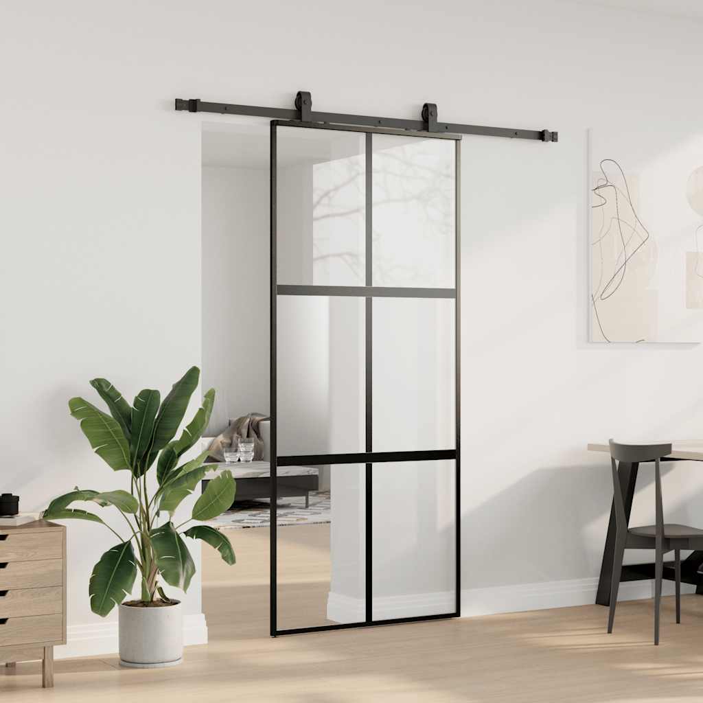 Schiebetür mit Beschlag Schwarz 90x205 cm Hartglas