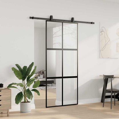 Schiebetür mit Beschlag Schwarz 90x205 cm Hartglas