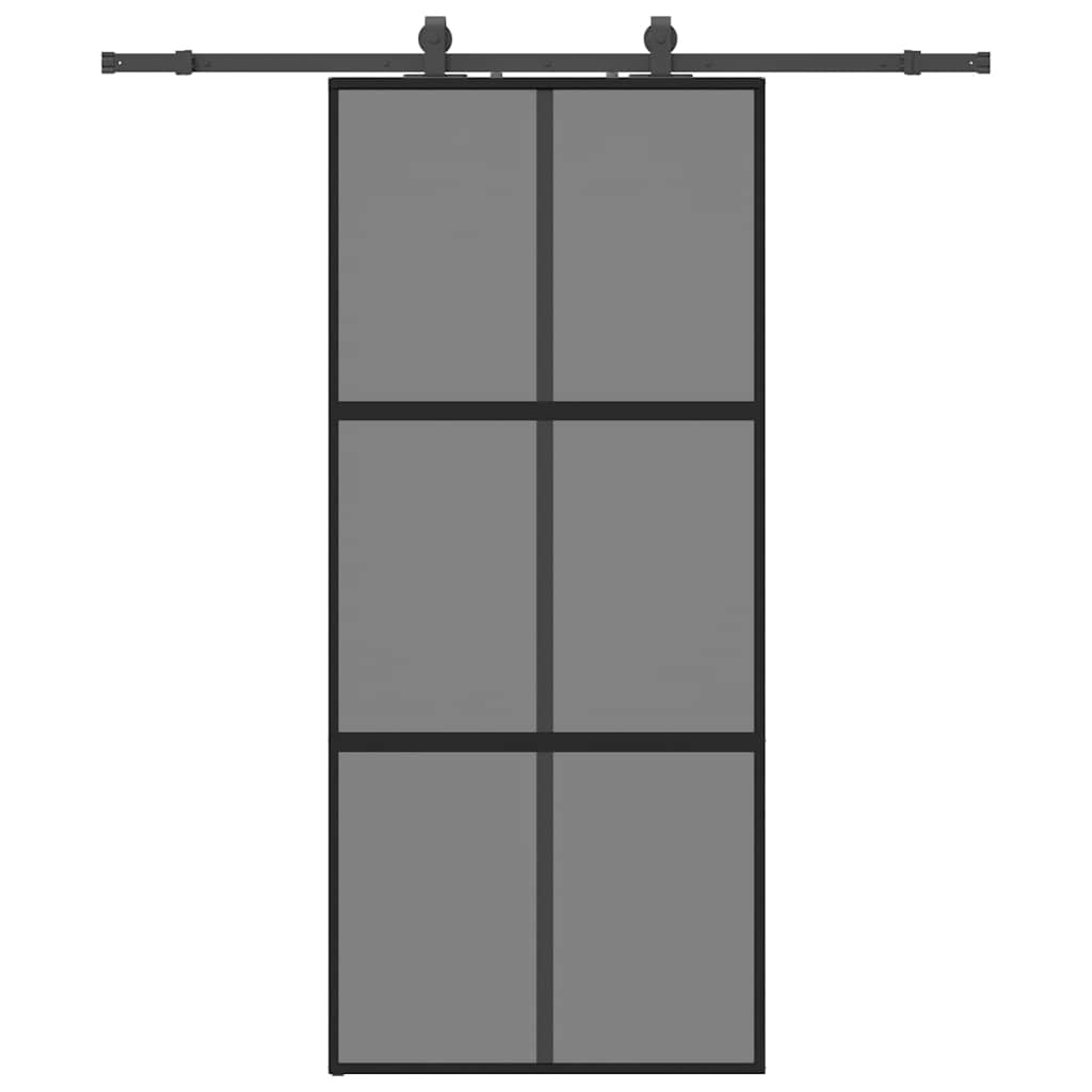 Schiebetür mit Beschlag Schwarz 90x205 cm Hartglas