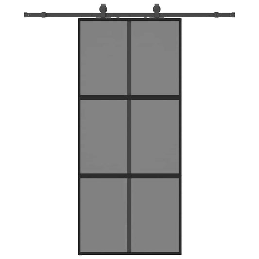 Schiebetür mit Beschlag Schwarz 90x205 cm Hartglas