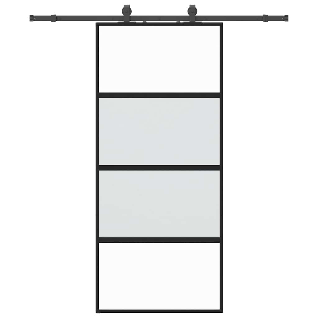 Schiebetür mit Beschlag Schwarz 90x205 cm Hartglas