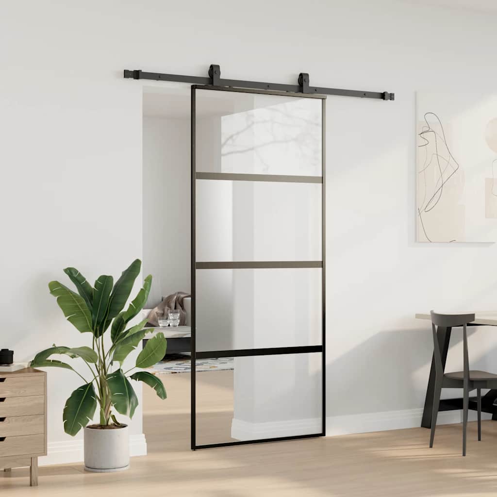 Schiebetür mit Beschlag Schwarz 90x205 cm Hartglas