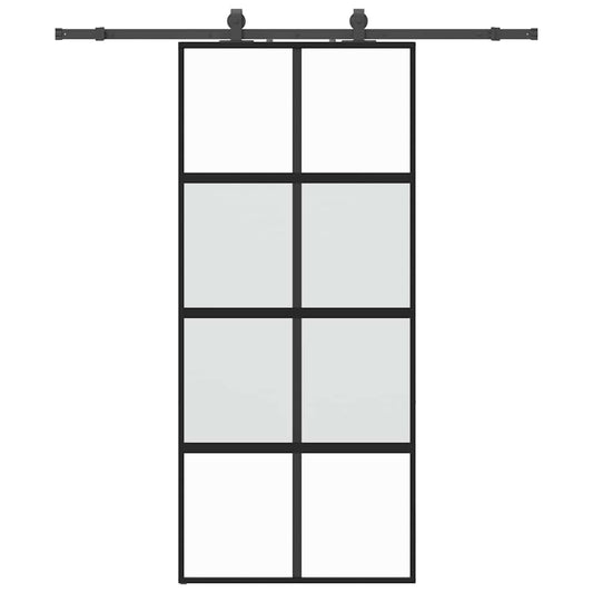 Schiebetür mit Beschlag Schwarz 90x205 cm Hartglas