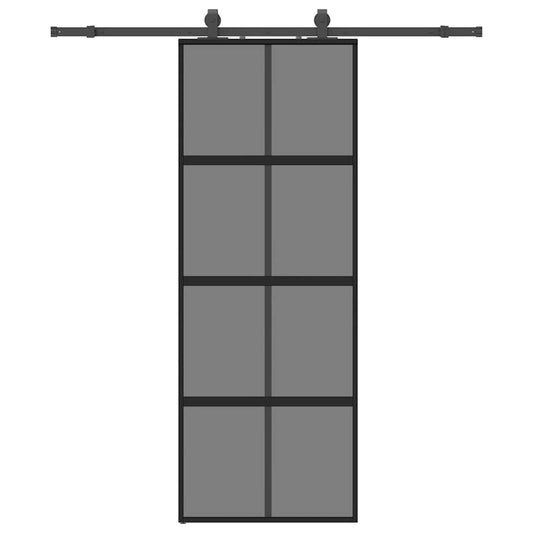 Schiebetür mit Beschlag Schwarz 76x205 cm Hartglas
