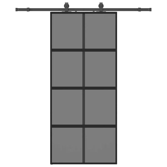 Schiebetür mit Beschlag Schwarz 90x205 cm Hartglas