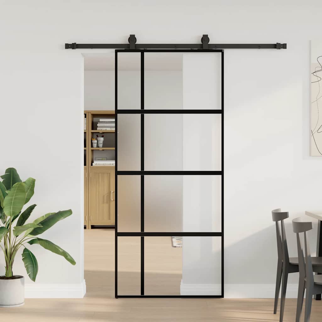 Schiebetür mit Beschlag Schwarz 90x205 cm Hartglas