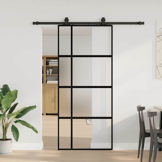 Schiebetür mit Beschlag Schwarz 90x205 cm Hartglas