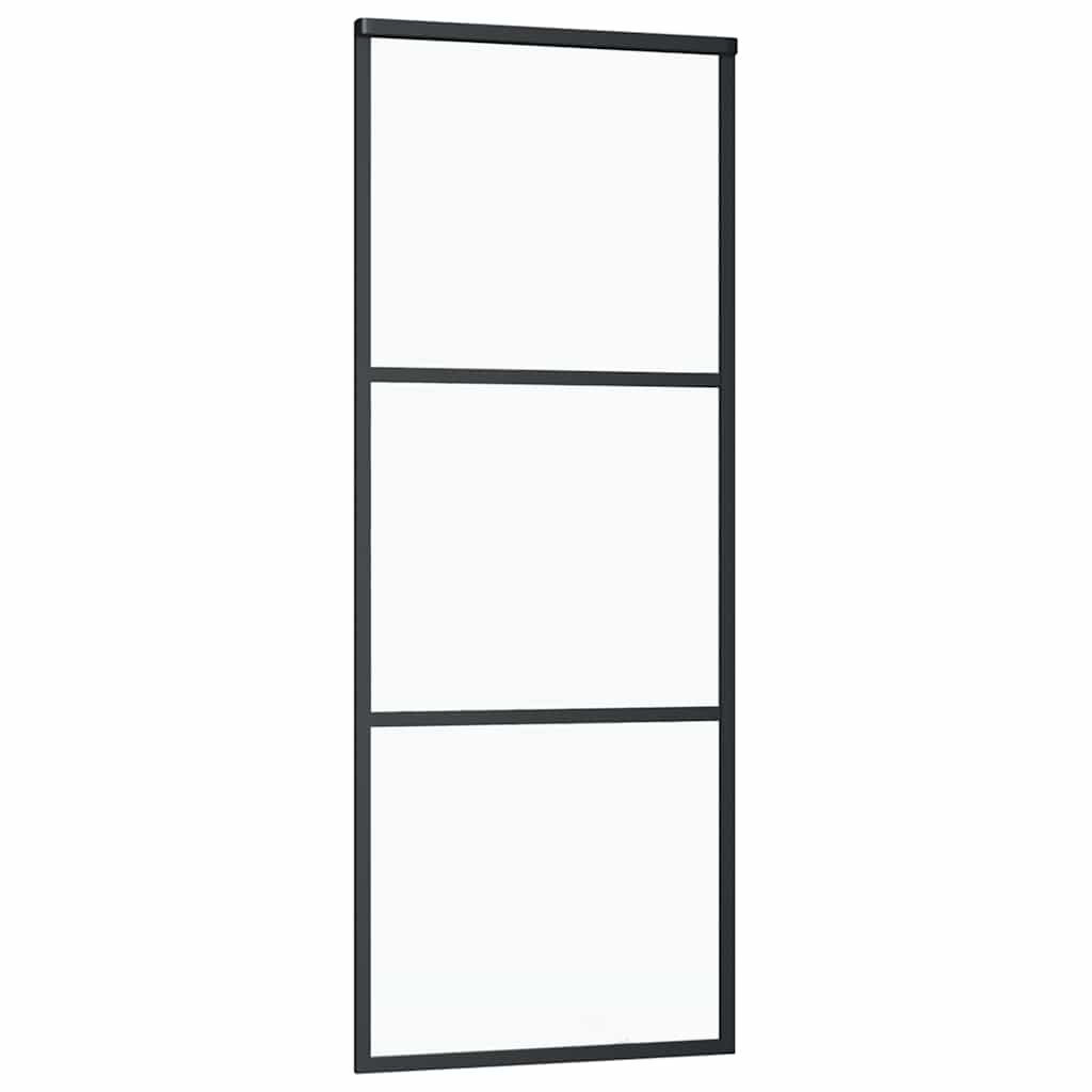 Schiebetür mit Beschlag Schwarz 76x205 cm ESG-Glas