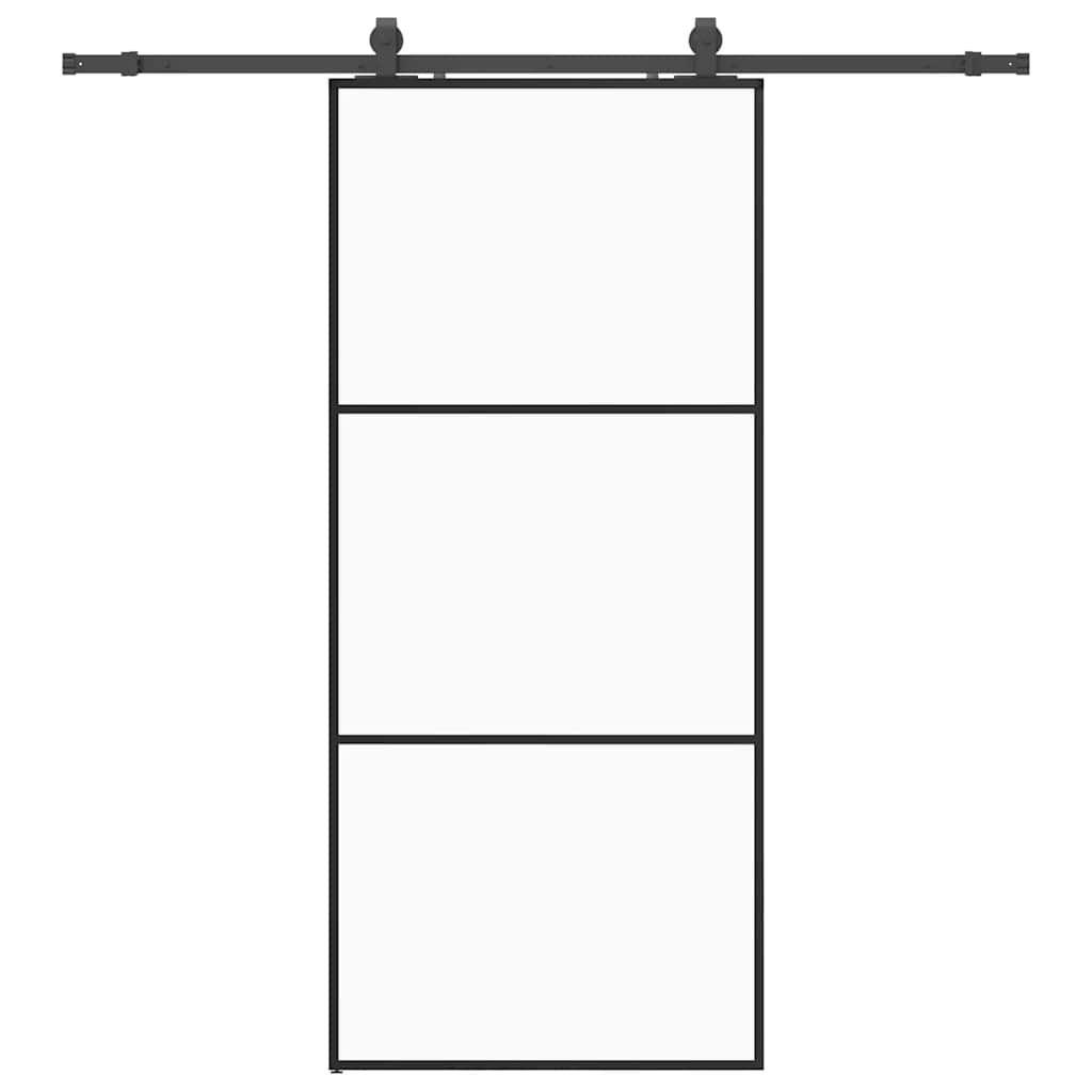 Schiebetür mit Beschlag Schwarz 90x205 cm ESG-Glas