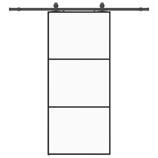Schiebetür mit Beschlag Schwarz 90x205 cm ESG-Glas