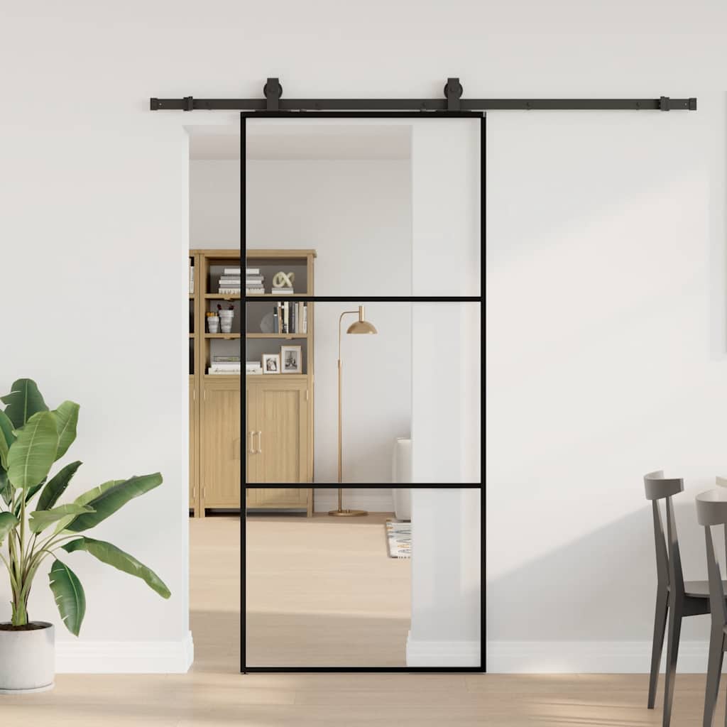 Schiebetür mit Beschlag Schwarz 90x205 cm ESG-Glas