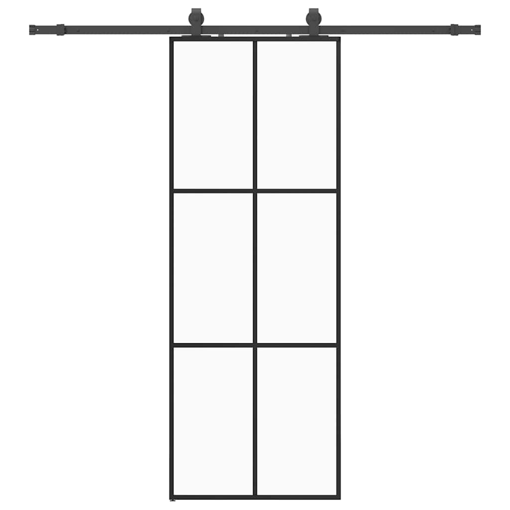 Schiebetür mit Beschlag Schwarz 76x205 cm ESG-Glas