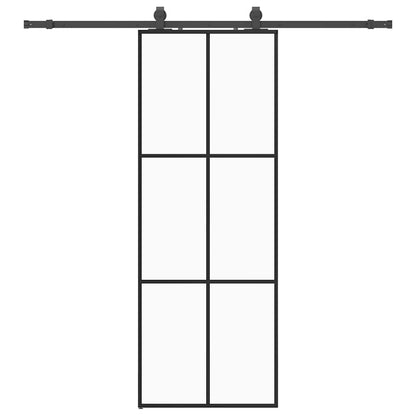 Schiebetür mit Beschlag Schwarz 76x205 cm ESG-Glas