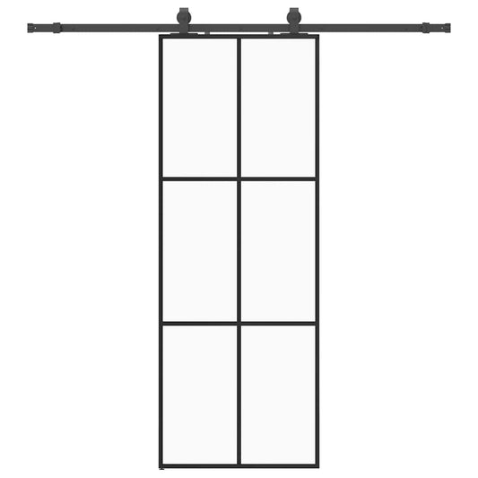 Schiebetür mit Beschlag Schwarz 76x205 cm ESG-Glas
