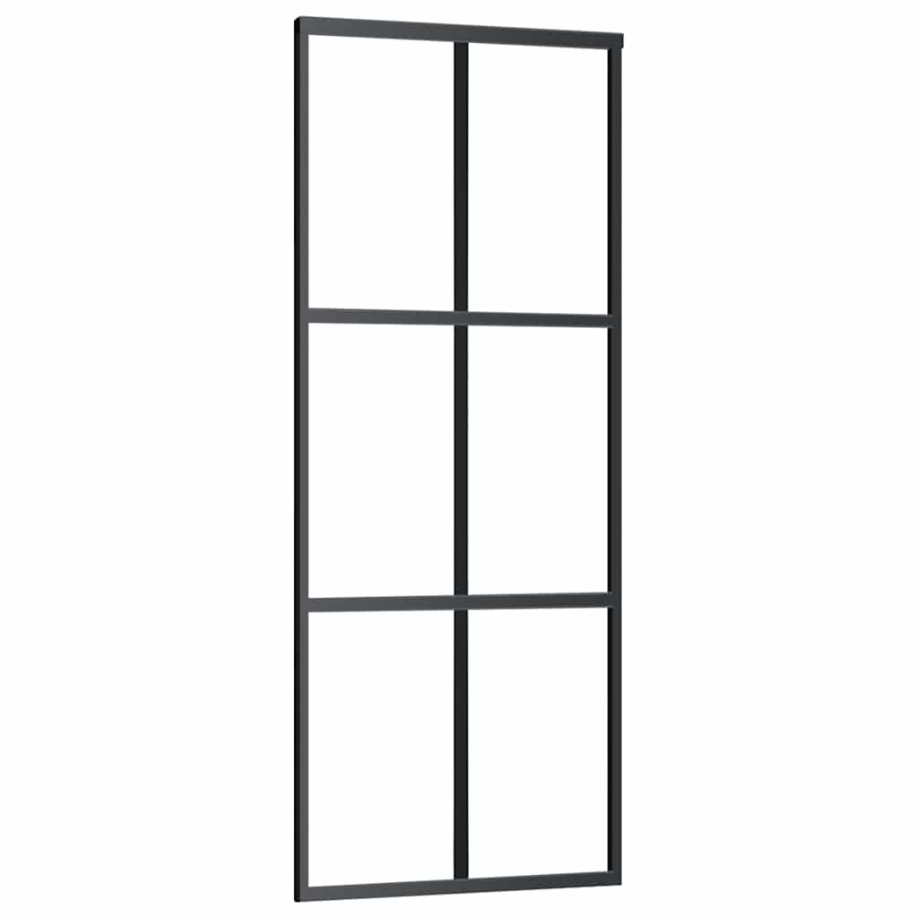 Schiebetür mit Beschlag Schwarz 76x205 cm ESG-Glas
