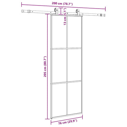 Schiebetür mit Beschlag Schwarz 76x205 cm ESG-Glas
