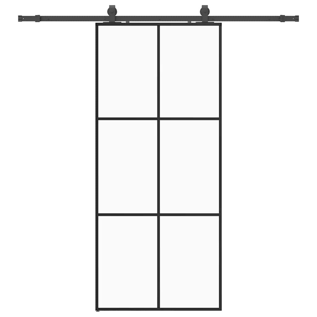 Schiebetür mit Beschlag Schwarz 90x205 cm ESG-Glas