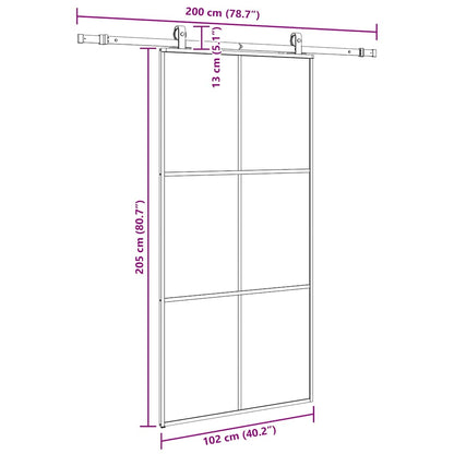 Schiebetür mit Beschlag Schwarz 102x205 cm ESG-Glas