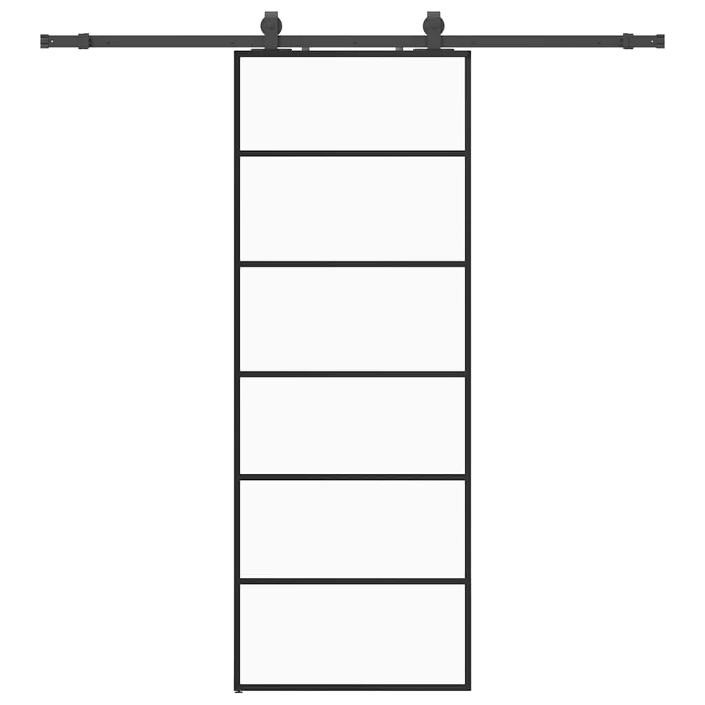 Schiebetür mit Beschlag Schwarz 76x205 cm ESG-Glas