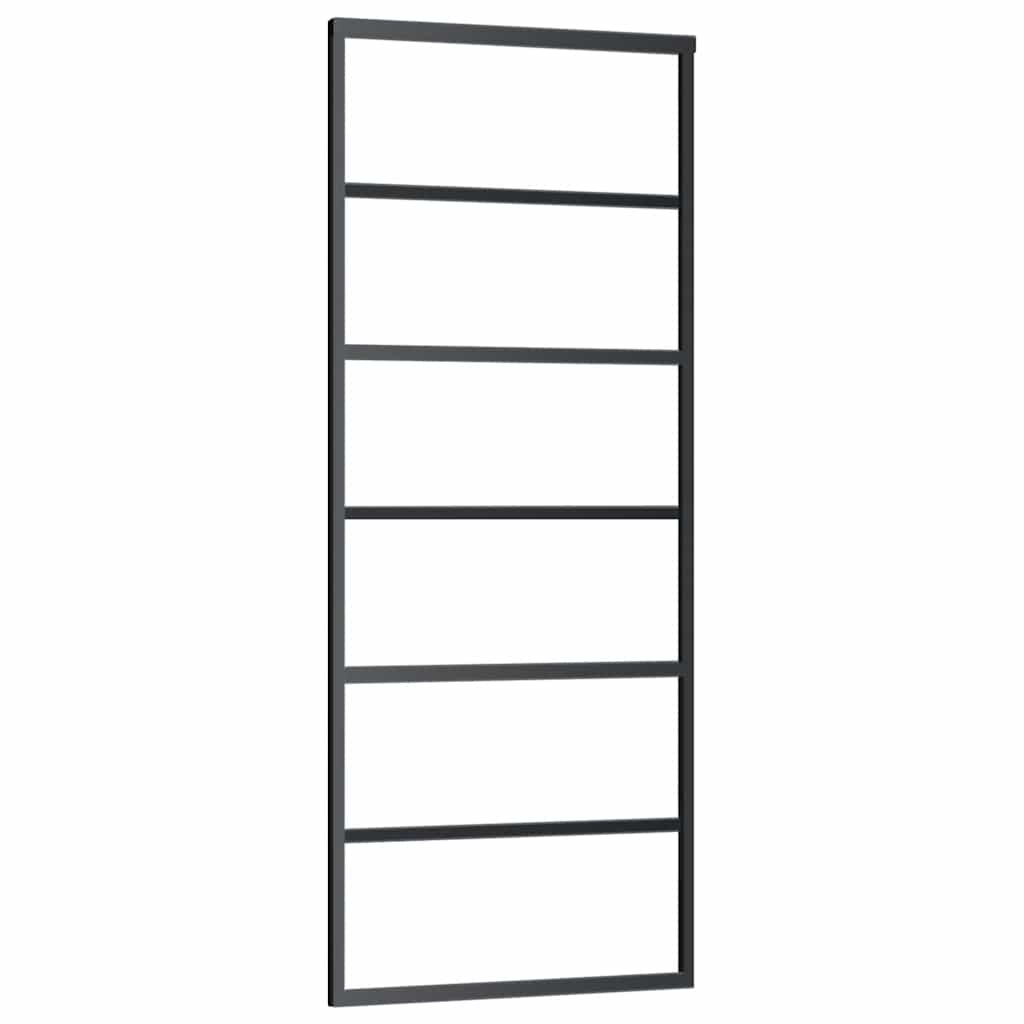 Schiebetür mit Beschlag Schwarz 76x205 cm ESG-Glas