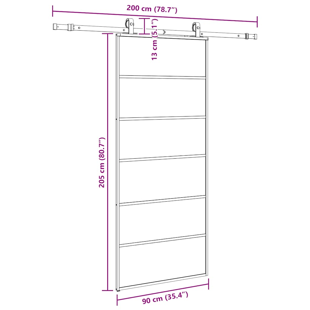 Schiebetür mit Beschlag Schwarz 90x205 cm ESG-Glas