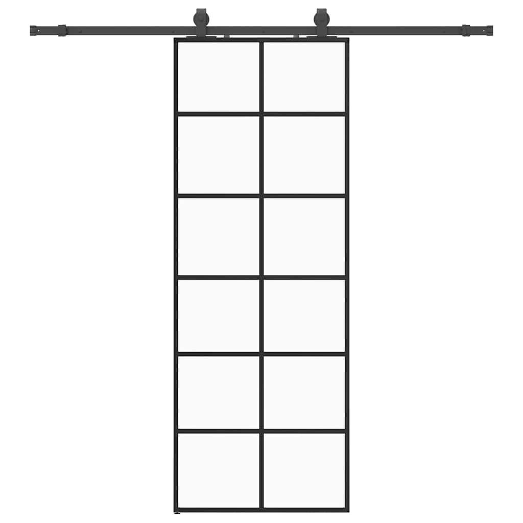 Schiebetür mit Beschlag Schwarz 76x205 cm ESG-Glas