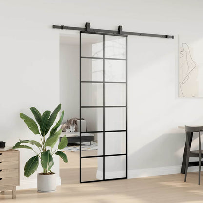 Schiebetür mit Beschlag Schwarz 76x205 cm ESG-Glas