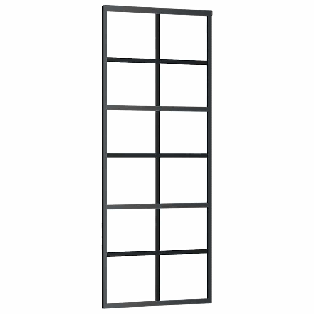 Schiebetür mit Beschlag Schwarz 76x205 cm ESG-Glas