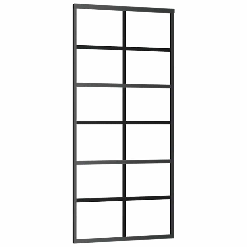 Schiebetür mit Beschlag Schwarz 90x205 cm ESG-Glas
