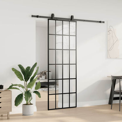 Schiebetür mit Beschlag Schwarz 76x205 cm ESG-Glas