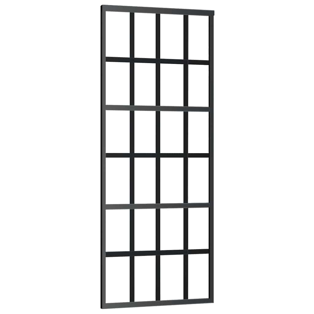 Schiebetür mit Beschlag Schwarz 76x205 cm ESG-Glas
