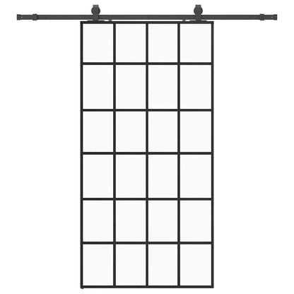 Schiebetür mit Beschlag Schwarz 102x205 cm ESG-Glas