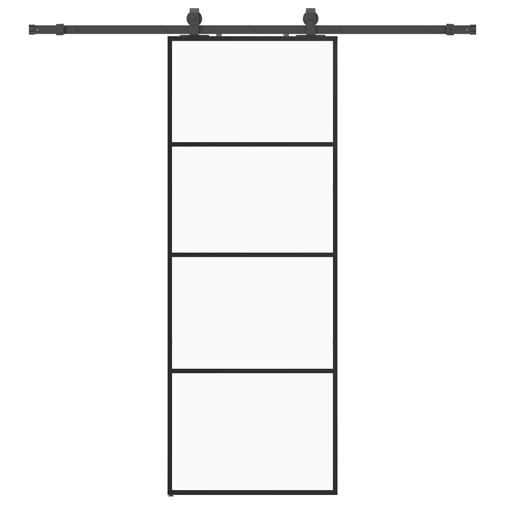 Schiebetür mit Beschlag Schwarz 76x205 cm ESG-Glas