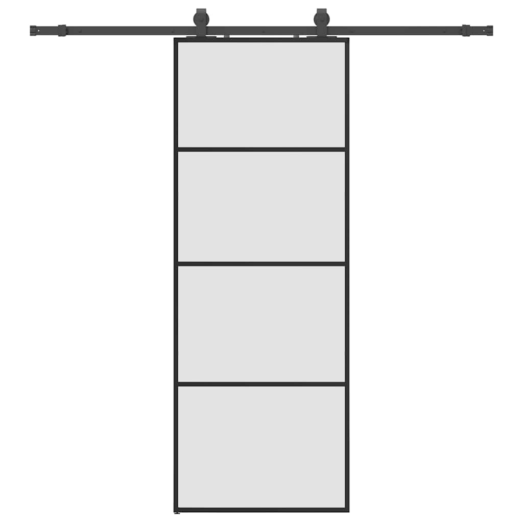 Schiebetür mit Beschlag Schwarz 76x205 cm ESG-Glas