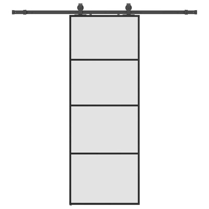 Schiebetür mit Beschlag Schwarz 76x205 cm ESG-Glas